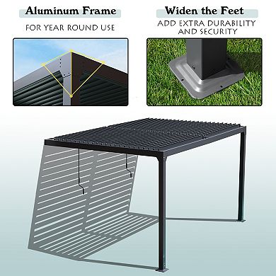 Aoodor 13 x 10 ft. Outdoor Aluminum Wall Mounted Louvered Pergola Waterproof Gazebo - White