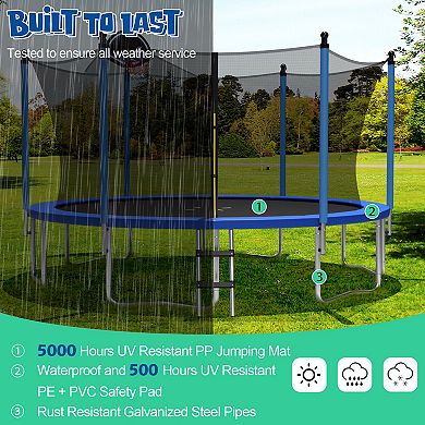 15 ft Outdoor Recreational Trampoline with Ladder and Enclosure Net - 15'