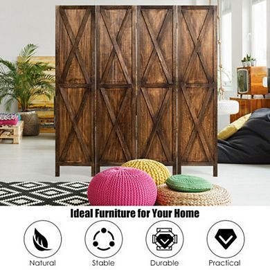 5.6 Ft 4 Panels Folding Wooden Room Divider