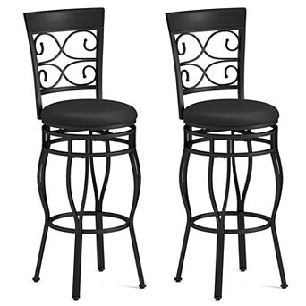 2 pc Swivel Bar Chairs Metal Frame 360 Degree Rotation PU Cushioned Seat with Backrest for Home Bar