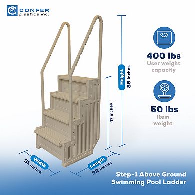 Confer Plastics Inpool Step Ladder, Above Ground Swimming Pool Stairs, Warm Gray