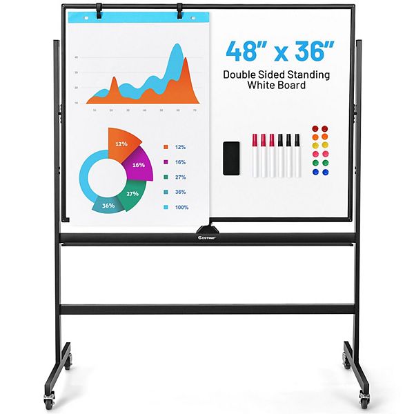 48 X 36 Inch Mobile Magnetic Double Sided Reversible Whiteboard Height Adjust 3141