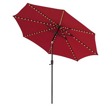 Outdoor Patio Umbrella with LED Lights and Crank Lift for Garden or Patio
