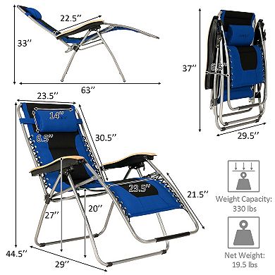 Oversize Folding Adjustable Padded Zero Gravity Lounge Chair