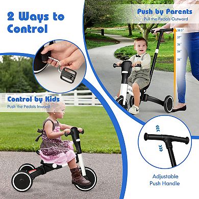 4-in-1 Kids Tricycle with Adjustable Parent Push Handle and Detachable Pedals
