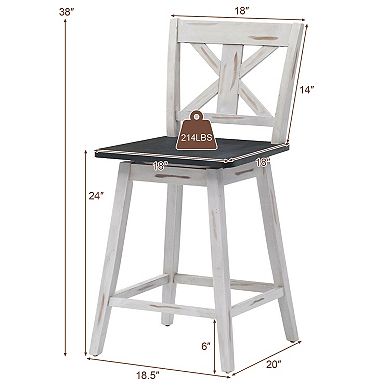 Set of 2 Swivel Counter Height Bar Stools with Solid Wood Legs