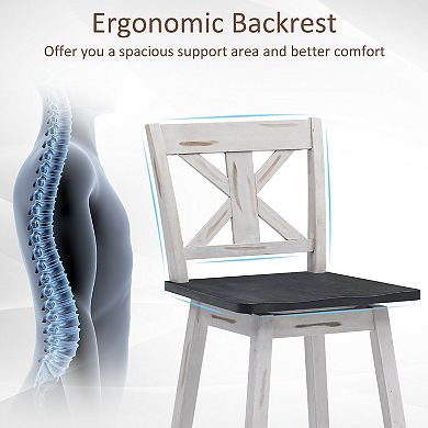 Set of 2 Swivel Counter Height Bar Stools with Solid Wood Legs