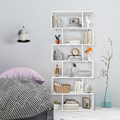 6 Tier S-Shaped Bookshelf Storage Display Bookcase Decor Z-Shelf