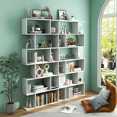 6 Tier S-Shaped Bookshelf Storage Display Bookcase Decor Z-Shelf