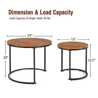 Set of 2 Modern Round Stacking Nesting Coffee Tables for Living Room