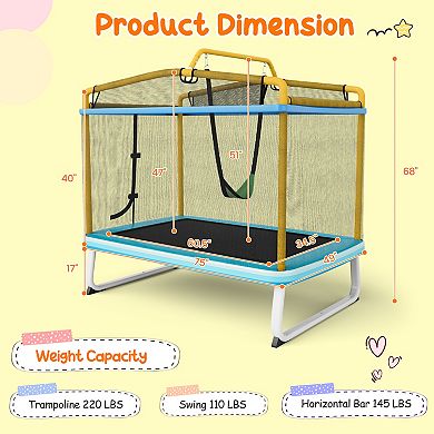 6 Feet Rectangle Trampoline with Swing Horizontal Bar and Safety Net