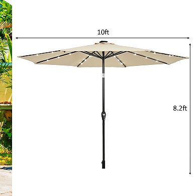 10' Solar LED Lighted Patio Market Umbrella Shade Tilt Adjustment Crank