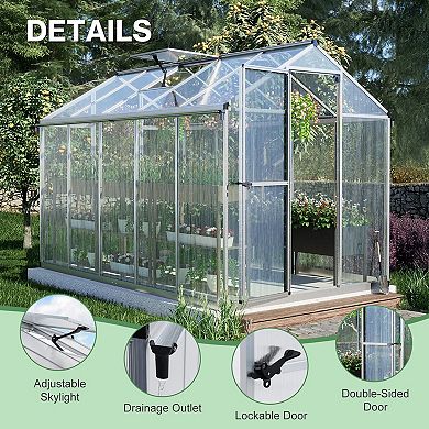 Aoodor 6' x 10' Walk-in Polycarbonate Greenhouse with Roof Vent and Door lock - Black