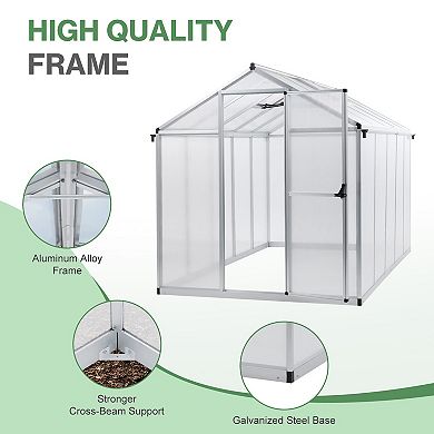 Aoodor 6' x 10' Walk-in Polycarbonate Greenhouse with Roof Vent and Door lock - Black