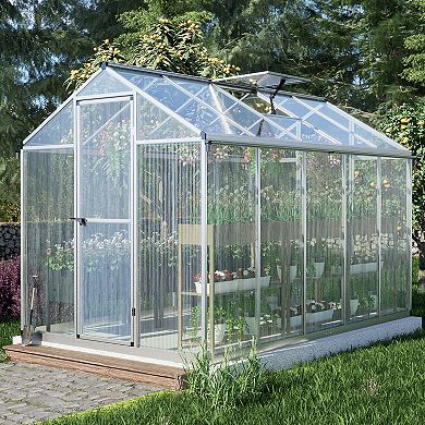 Aoodor 6' x 10' Walk-in Polycarbonate Greenhouse with Roof Vent and Door lock - Black