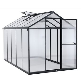 Aoodor 6' x 10' Walk-in Polycarbonate Greenhouse with Roof Vent and Door lock - Black