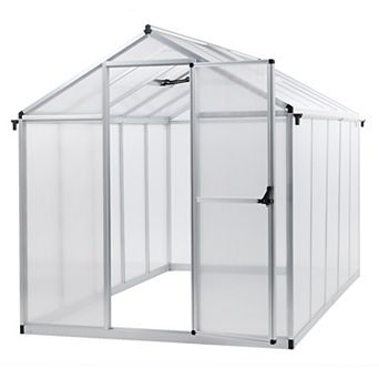 Aoodor 6' x 10' Walk-in Polycarbonate Greenhouse with Roof Vent and Door lock - Black