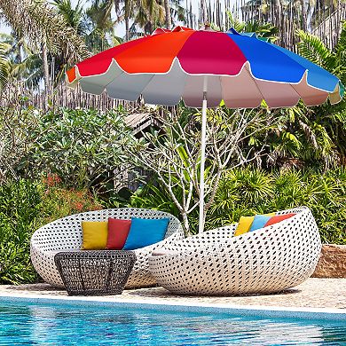 8 Feet Portable Beach Umbrella with Sand Anchor and Tilt Mechanism for Garden and Patio