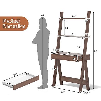 Ladder Shelf Desk Bookcase With Countertop Drawer And 2 Shelves