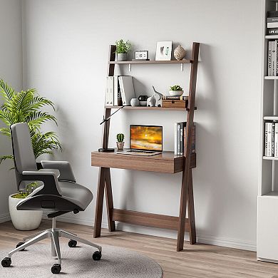 Ladder Shelf Desk Bookcase With Countertop Drawer And 2 Shelves