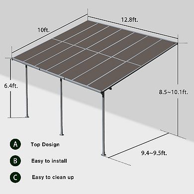 Aoodor 13' x 10' Wall Mount Gazebo - Polycarbonate Outdoor Pergola