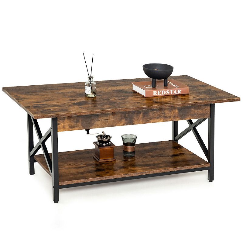 3-Tier Industrial Style Coffee Table with Storage and Heavy-Duty Metal Frame
