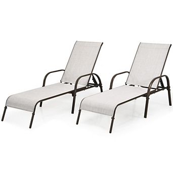 Set of 2 Outdoor Chaise Lounge Chair with Adjustable Backrest and Steel Frame