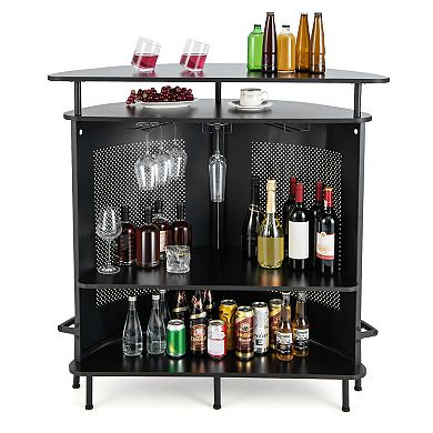 4-Tier Liquor Bar Table with 3 Glass Holders and Storage Shelves-Black