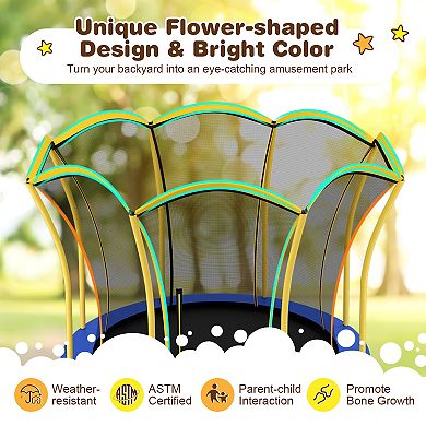 8 Feet Outdoor Unique Flower Shape Trampoline with Enclosure Net