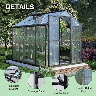 Aoodor 6' x 8' Walk-in Polycarbonate Greenhouse - Black