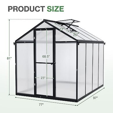 Aoodor 6' x 8' Walk-in Polycarbonate Greenhouse - Black
