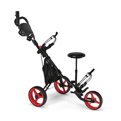 3 Wheels Folding Golf Push Cart with Seat Scoreboard and Adjustable Handle