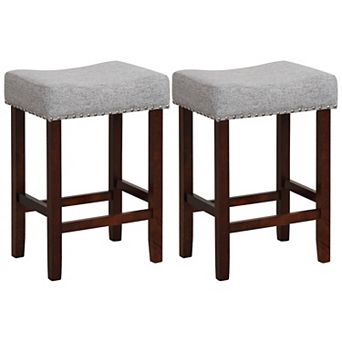 Set of 2 Saddle Seat Counter Height Bar Stool Set with Wood Frame and Footrest