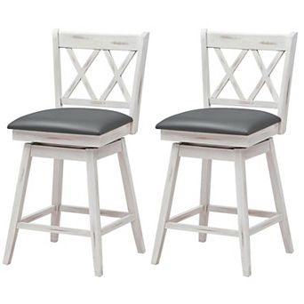 Swivel Bar Stools Set of 2 with X Back and Footrest, Upholstered Counter Chairs