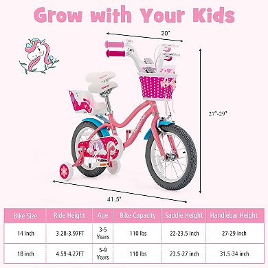 Kids Bicycle with Training Wheels and Basket for Boys and Girls Age 3-9