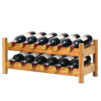 2-Tier 12 Bottles Wicker Storage Shelf  Wine Rack