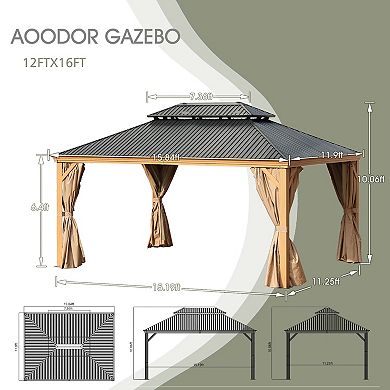 Aoodor 16 Ft. W X 12 Ft. D Aluminium Patio Gazebo