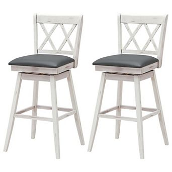 Swivel Bar Stools Set of 2 with X Back and Footrest, Upholstered Bar Chairs