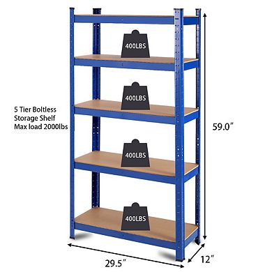 Adjust 30 x 60 Inch 5 Level Garage Tool Shelf Storage