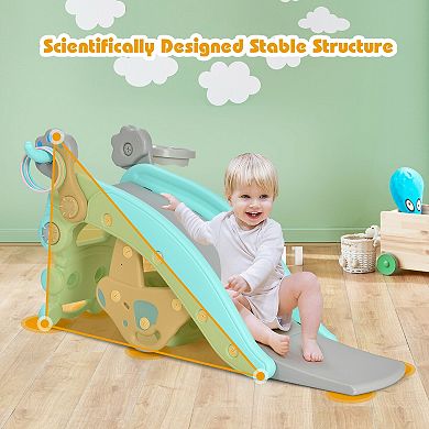 4-in-1 Toddler Slide and Rocking Horse Playset with Basketball Hoop