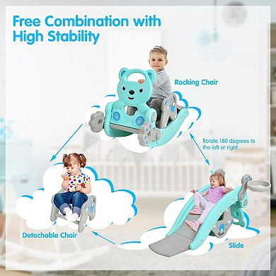 4-in-1 Toddler Slide and Rocking Horse Playset with Basketball Hoop