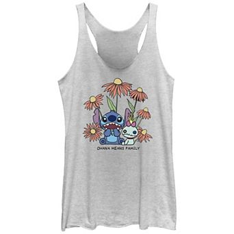 Disney's Lilo & Stitch Women's Ohana Means Family Flowers Tri-Blend Racerback Tank Top