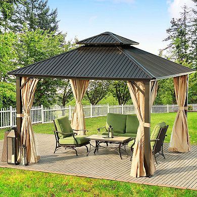 Aoodor Aluminum Gazebo with Mosquito Netting and Curtain