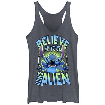 Disney's Lilo & Stitch Women's Believe In Your Inner Alien Stitch Tri-Blend Racerback Tank Top
