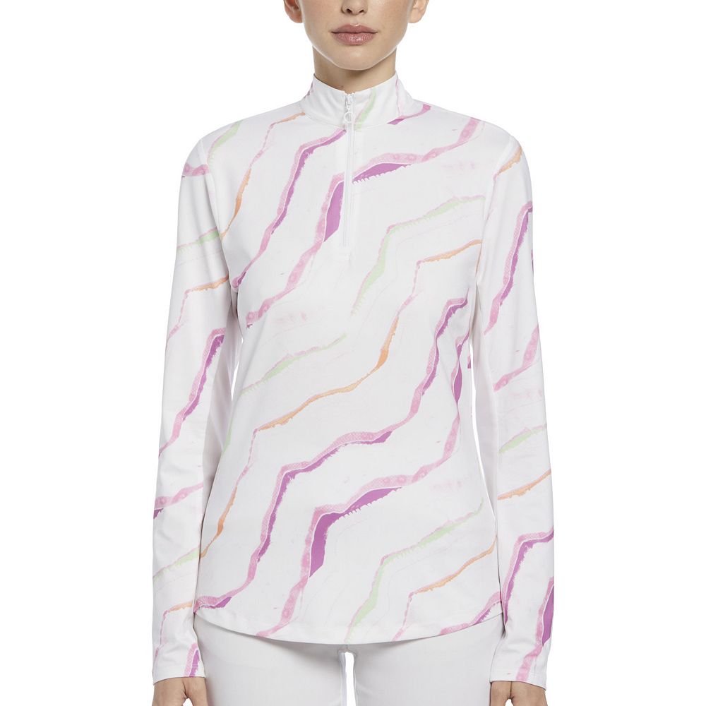 G Lifestyle Quarter Zip Sun Protection Mock Neck Top - Car. Turq. Medallion