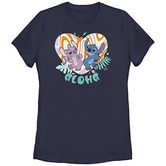 Disney's Lilo & Stitch Juniors' Groovy Heart Angel & Stitch Graphic Tee