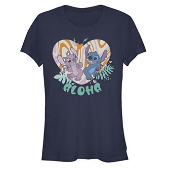 Disney's Lilo & Stitch Juniors' Groovy Heart Angel & Stitch Graphic Tee