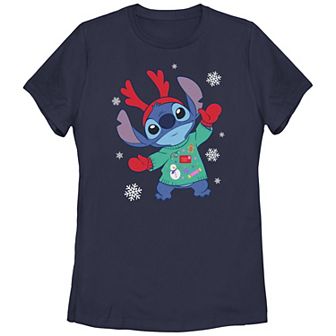 Disney's Lilo & Stitch Juniors' Christmas Sweater Stitch Graphic Tee