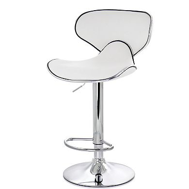 Elama 2 Piece Slim Faux Leather Adjustable Bar Stool in Black with Chrome Base