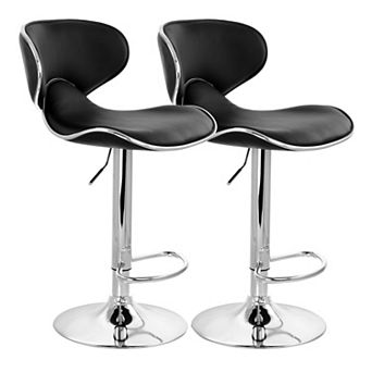 Elama 2 pc Slim Faux Leather Adjustable Bar Stool in Black with Chrome Base